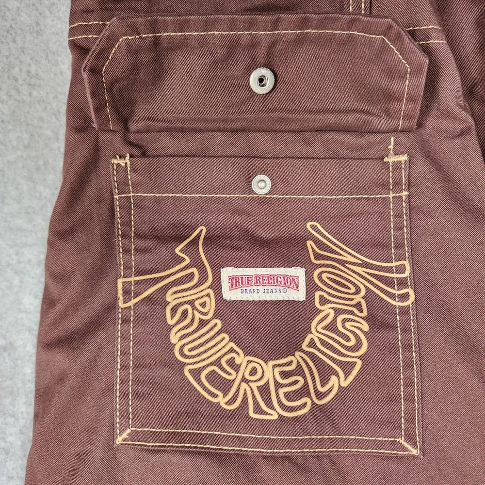 True Religion Pants Size 28 (Actual 30x32) Brown Cargo Contrast Stitch Flap